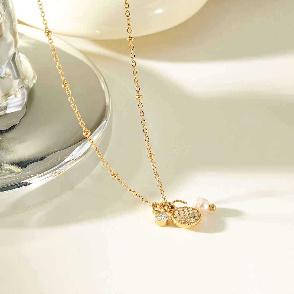 KAAMIL Gold: Retro Art Deco Charms Necklace with a Beaded Chain