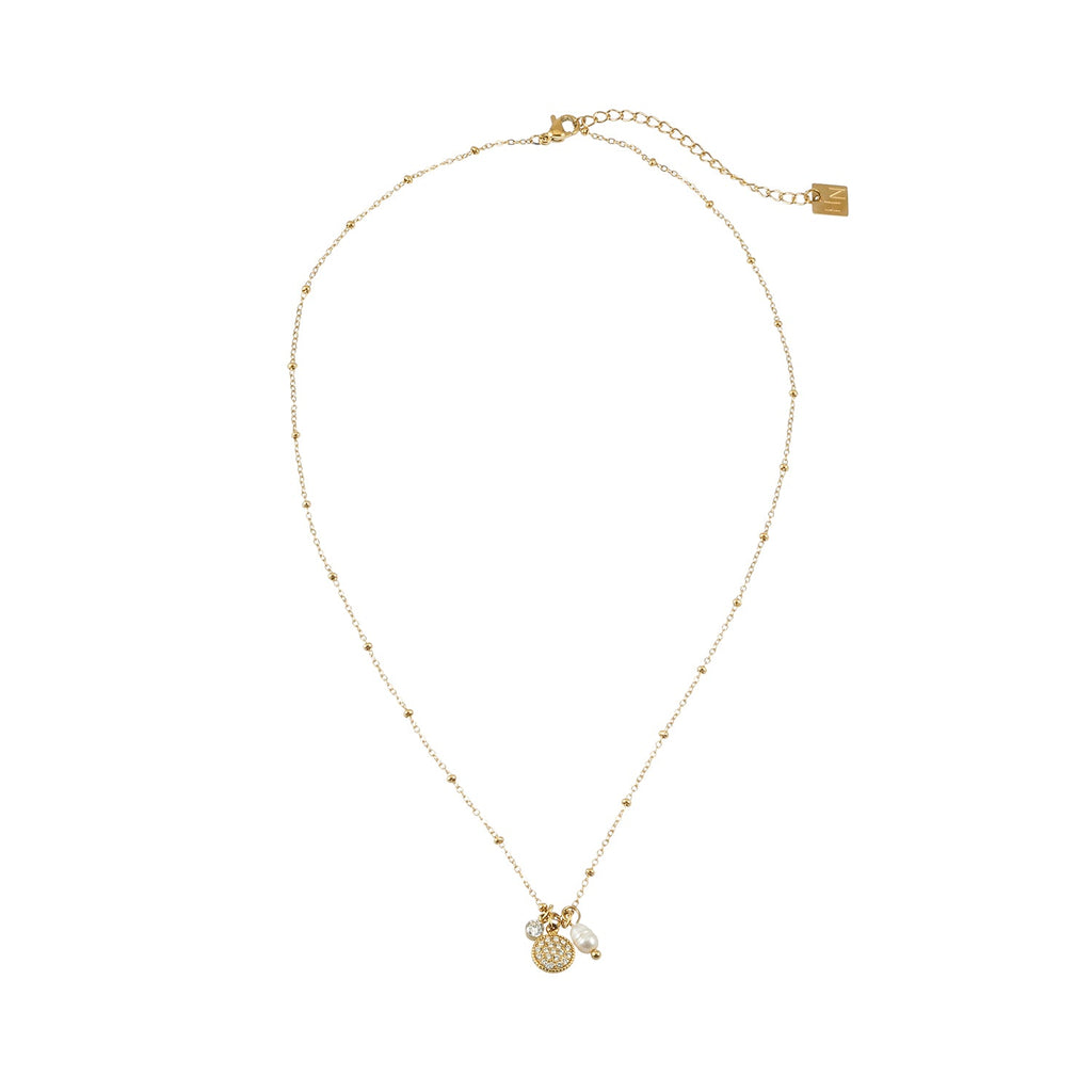 KAAMIL Gold: Retro Art Deco Charms Necklace with a Beaded Chain