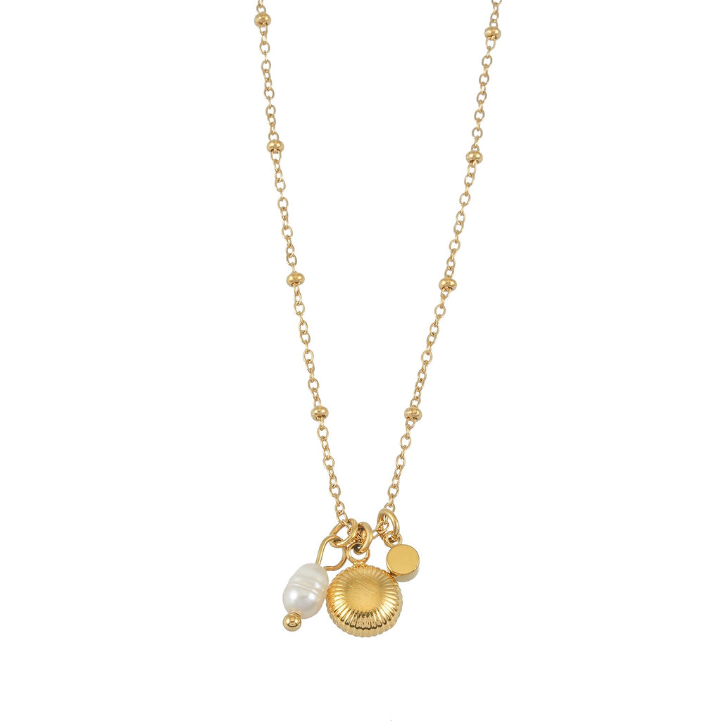 KAAMIL Gold: Retro Art Deco Charms Necklace with a Beaded Chain