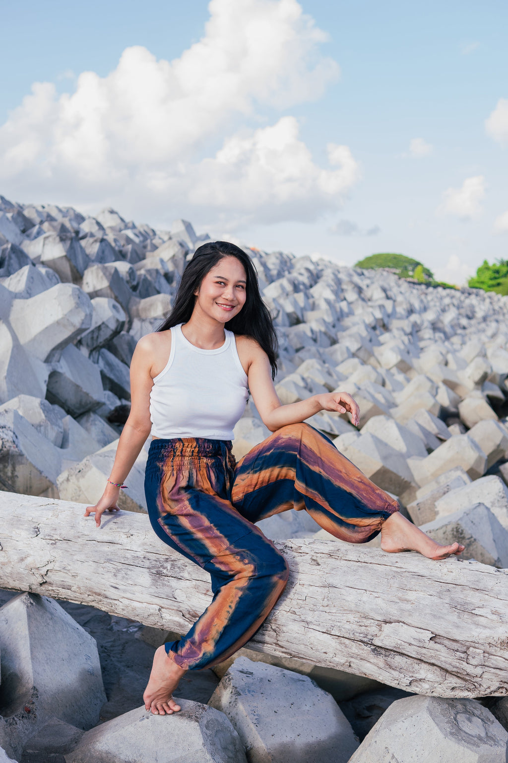 Navy & Gold Abstract Tie Dye Bali Pants