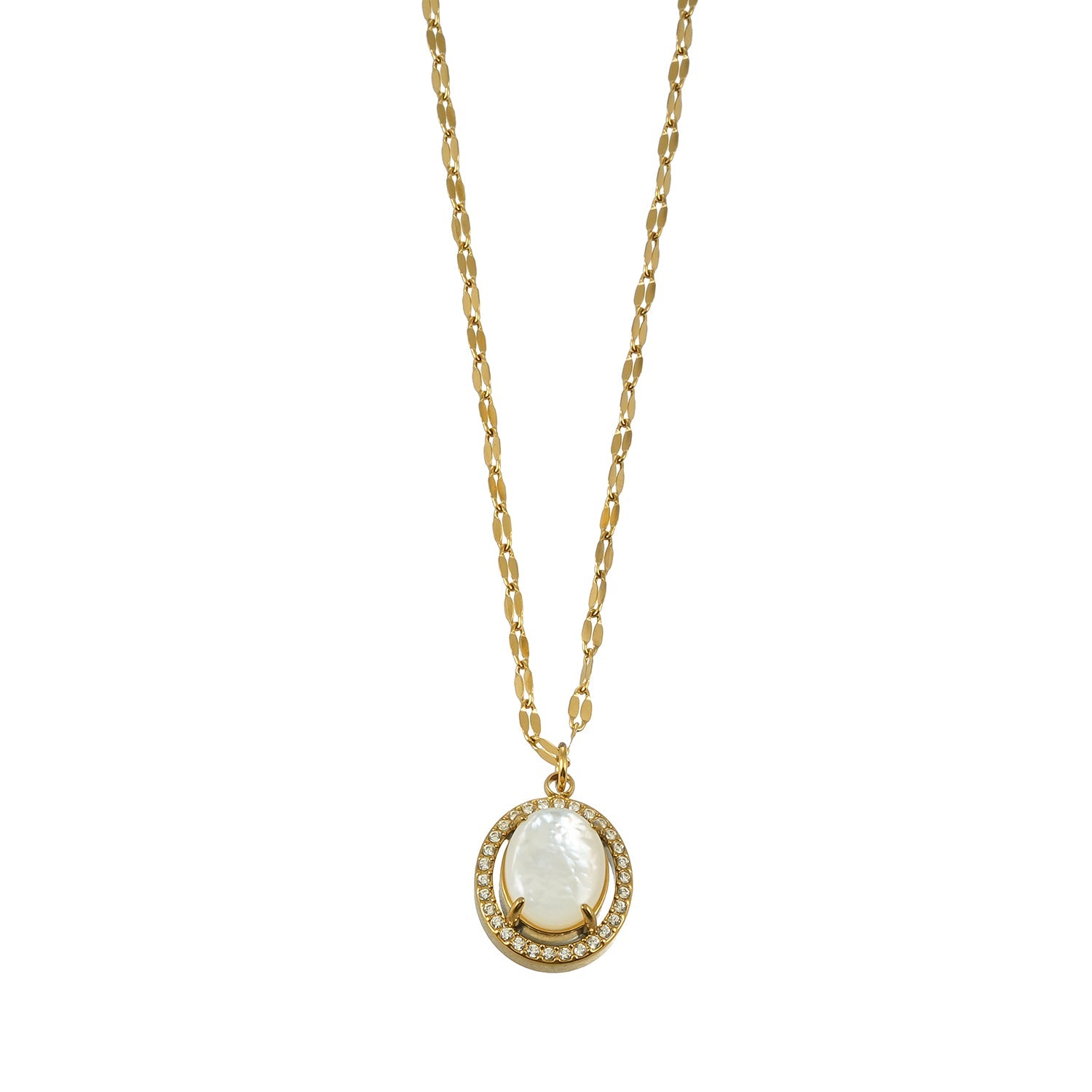 HAMMELA Gold: Pendant Necklace with a Pearl Centre & Crystal Halo