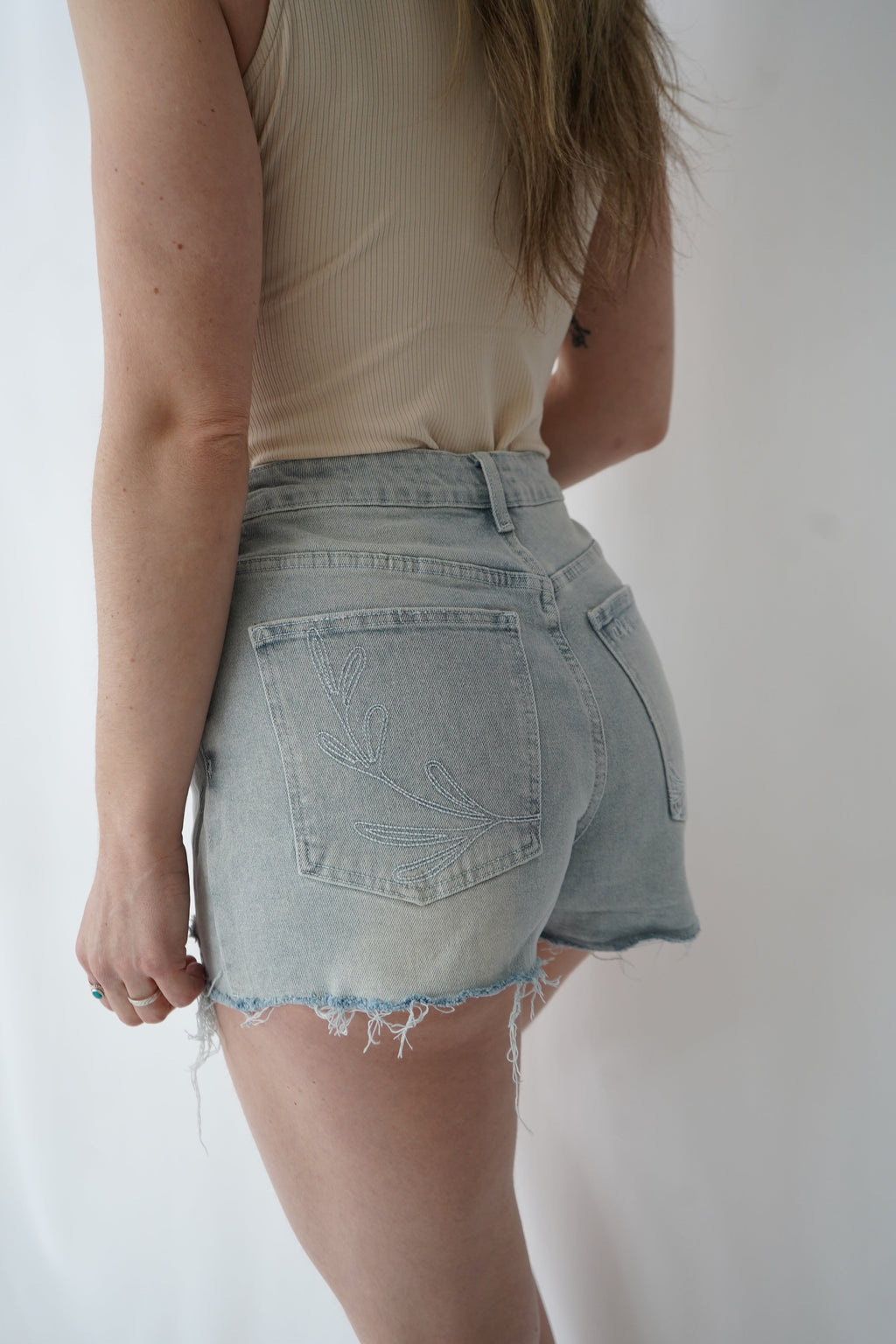 Light Wash Distressed Denim Shorts