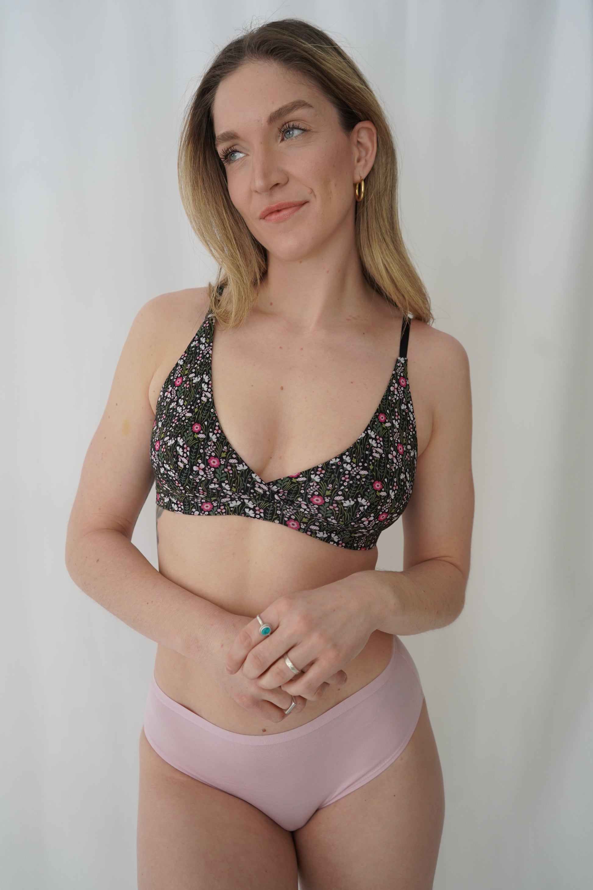 Crossed Bralette with Attachments - Floral