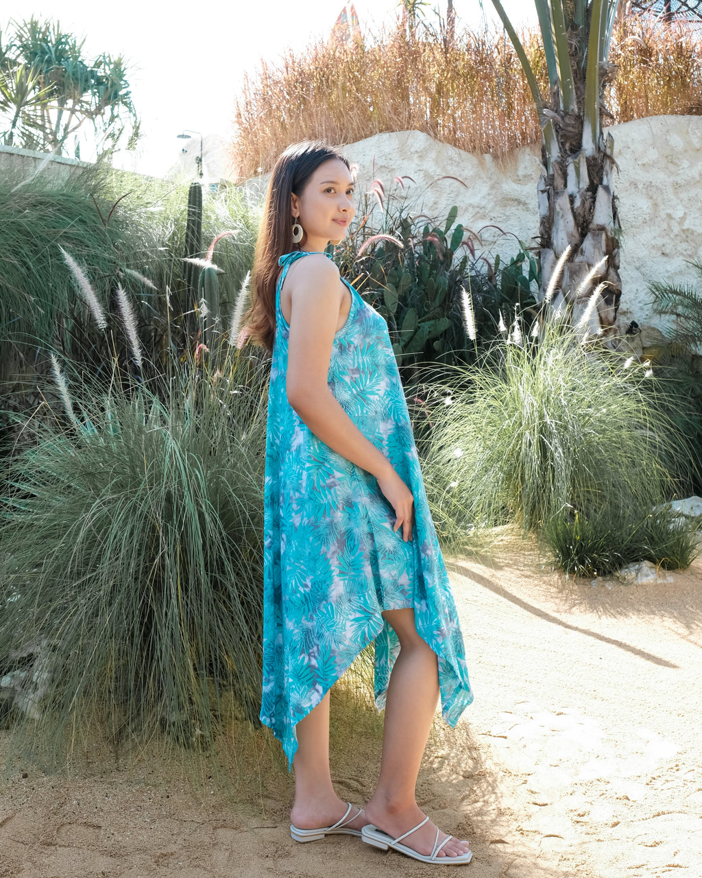 Fern Print Handkerchief Dress - Mint & Grey
