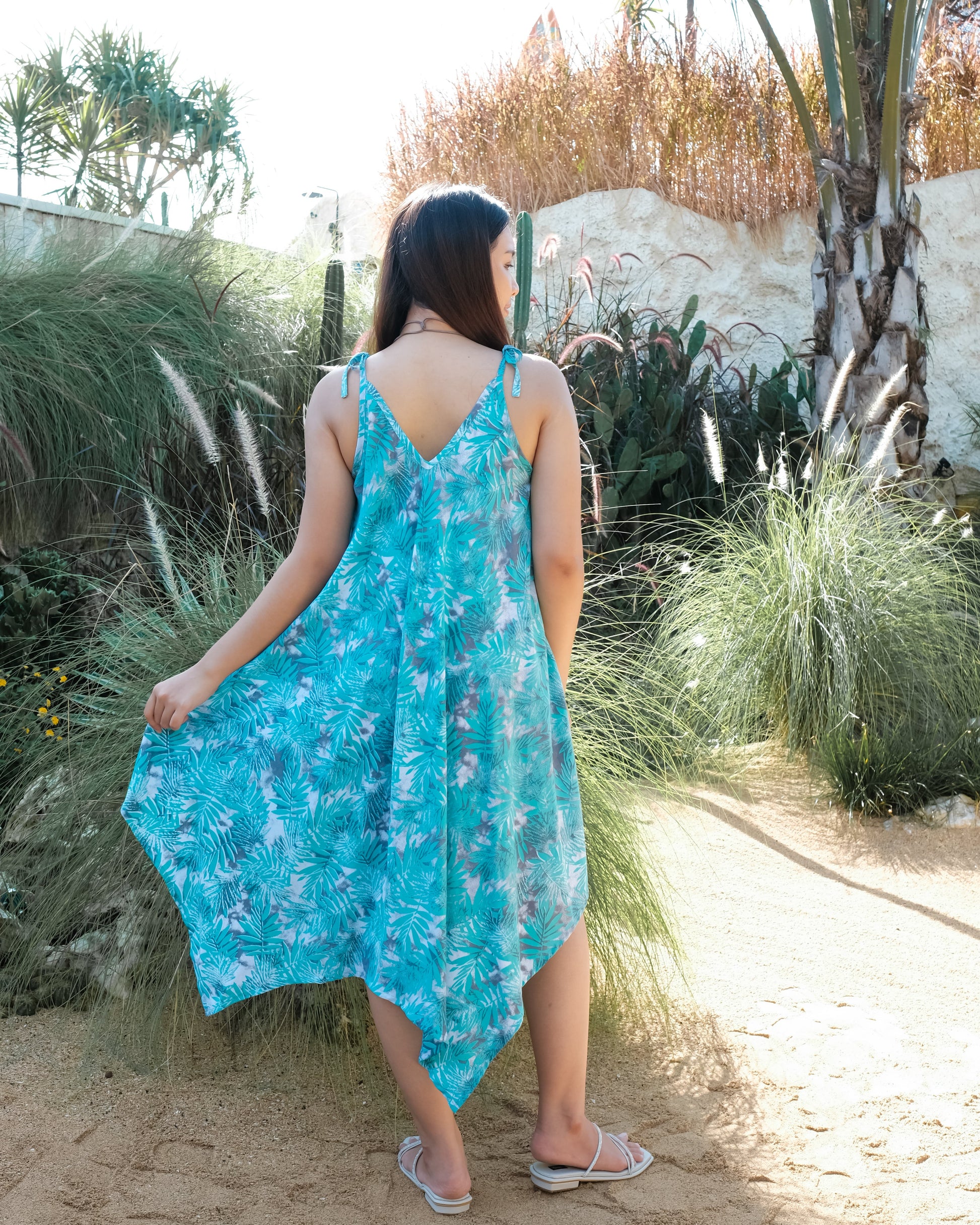 Fern Print Handkerchief Dress - Mint & Grey