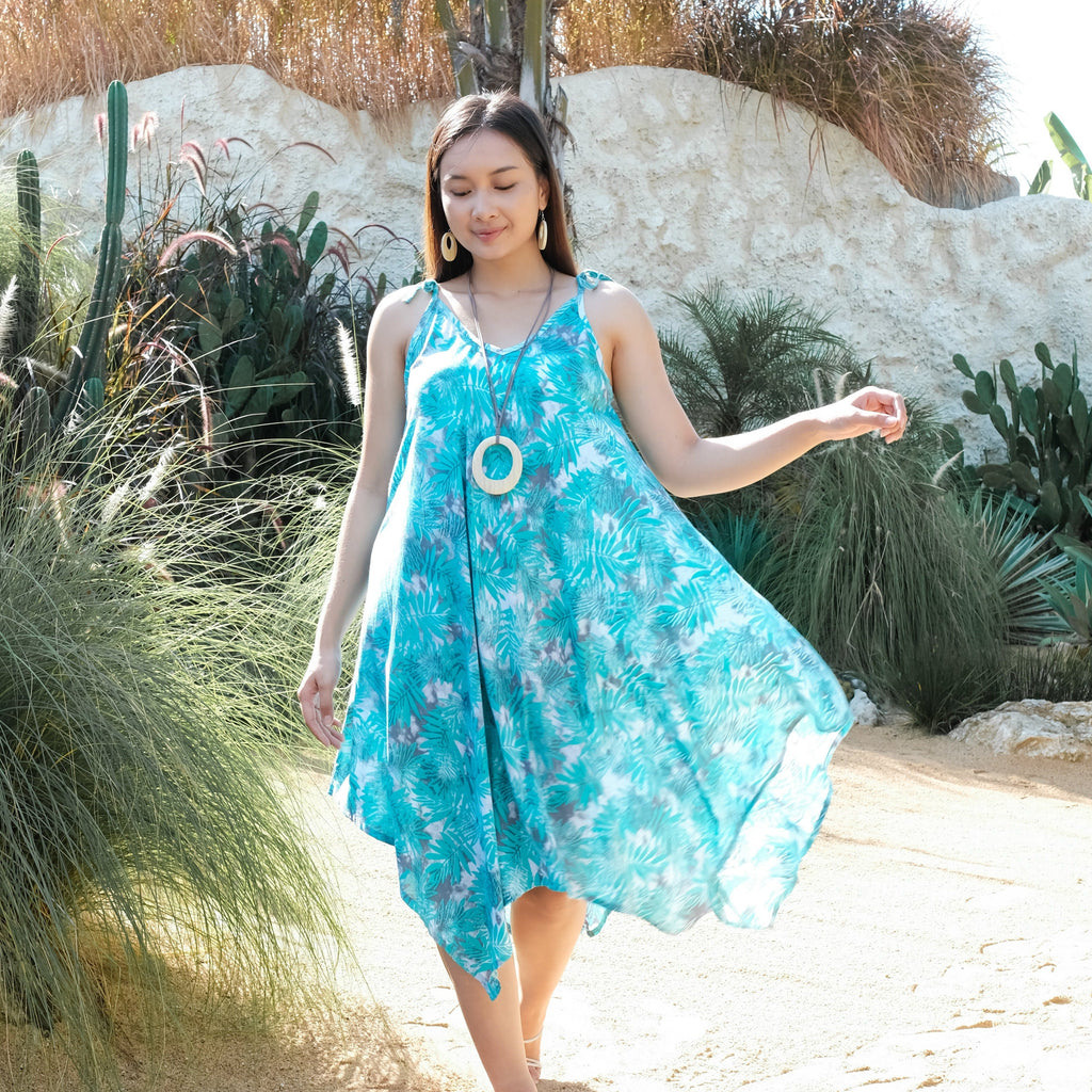 Fern Print Handkerchief Dress - Mint & Grey