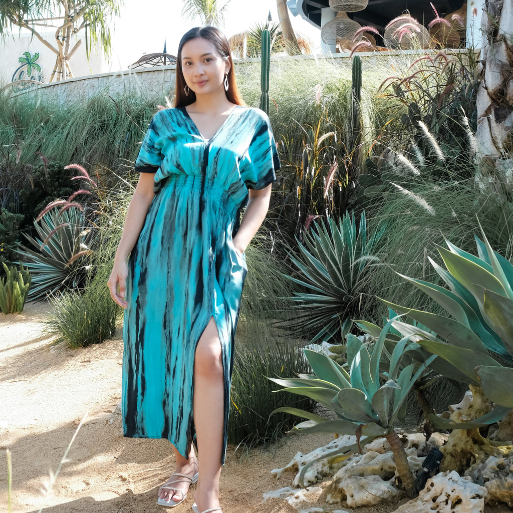Abstract Tye Die Maxi Dress - Blue