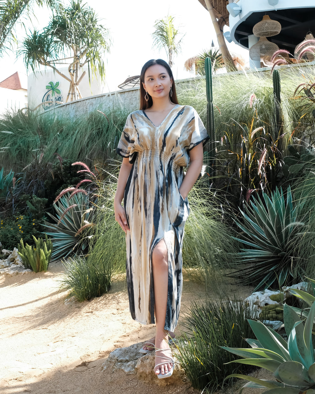 Abstract Tye Die Maxi Dress - Grey & Gold