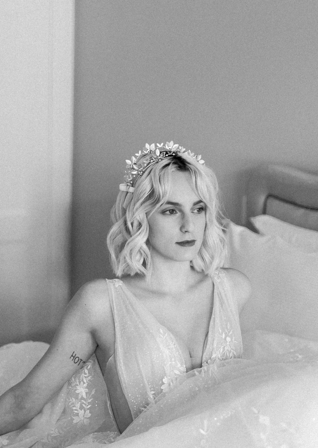 OPHELIA Golden Brass Double Headband Crown with Bows