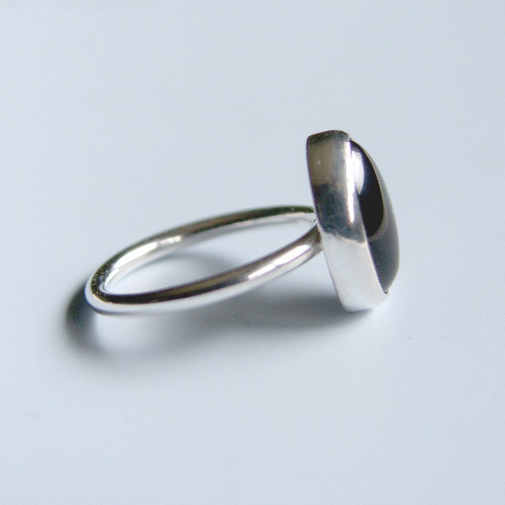 Black Onyx Ring Sterling Silver Ring Bezel Set Oval Stone