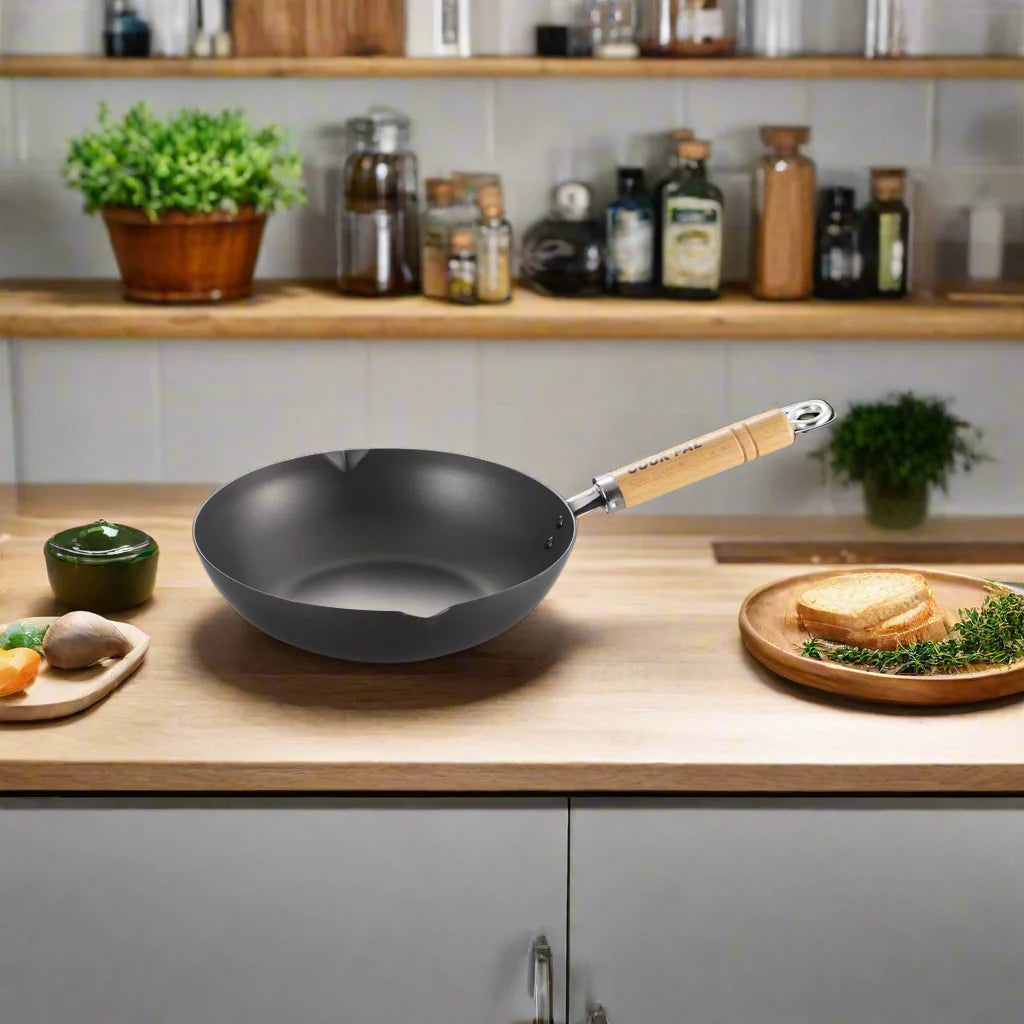 Poêle à frire profonde Yoshikawa Cook-Pal Ren 28 cm – Acier au carbone nitruré, fabriquée au Japon