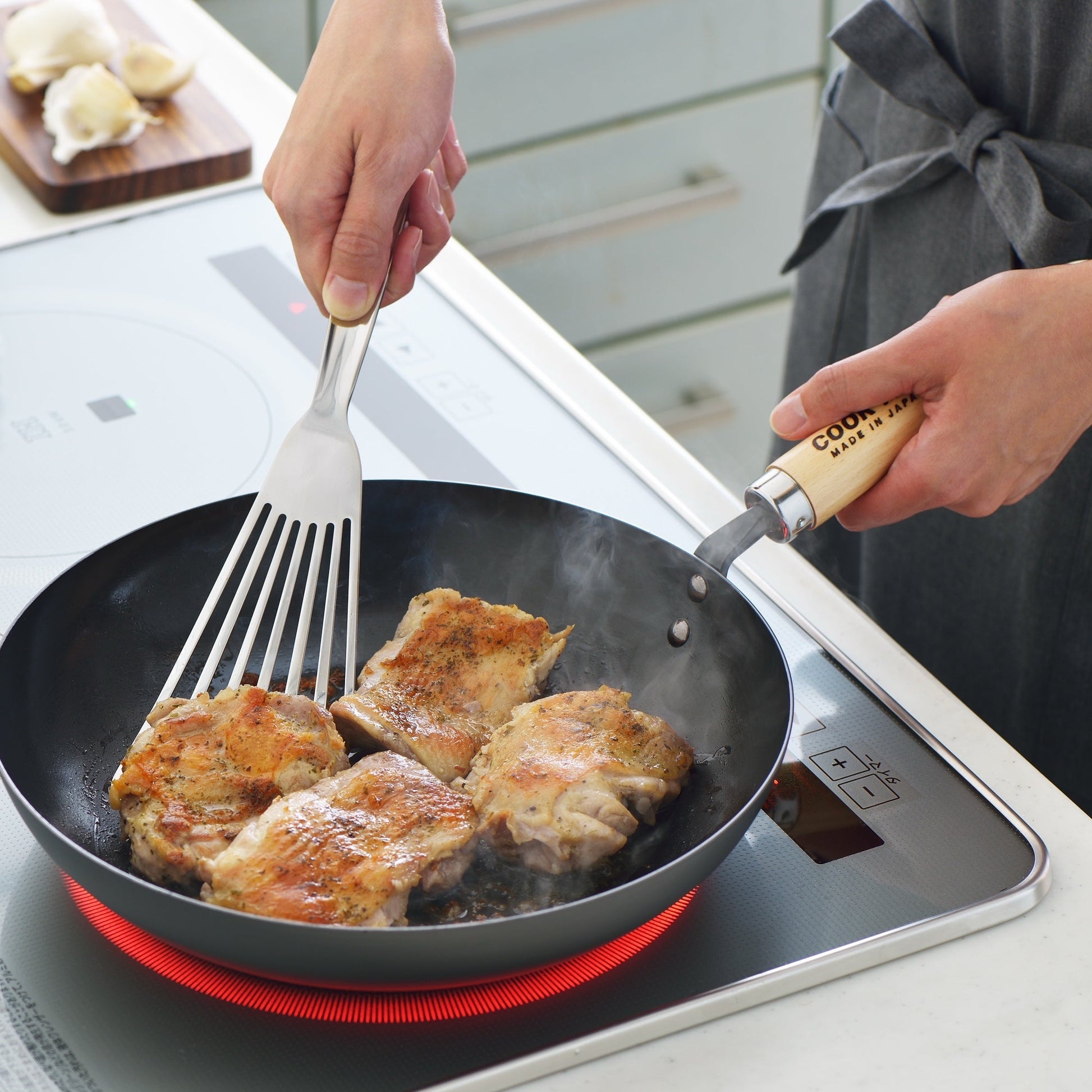 Poêle à frire profonde Yoshikawa Cook-Pal Ren 24 cm – Acier au carbone nitruré, fabriquée au Japon