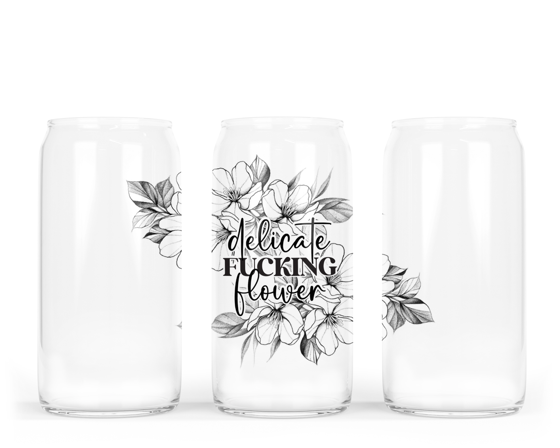 Delicate Fucking Flower Glass Can with Bamboo Lid