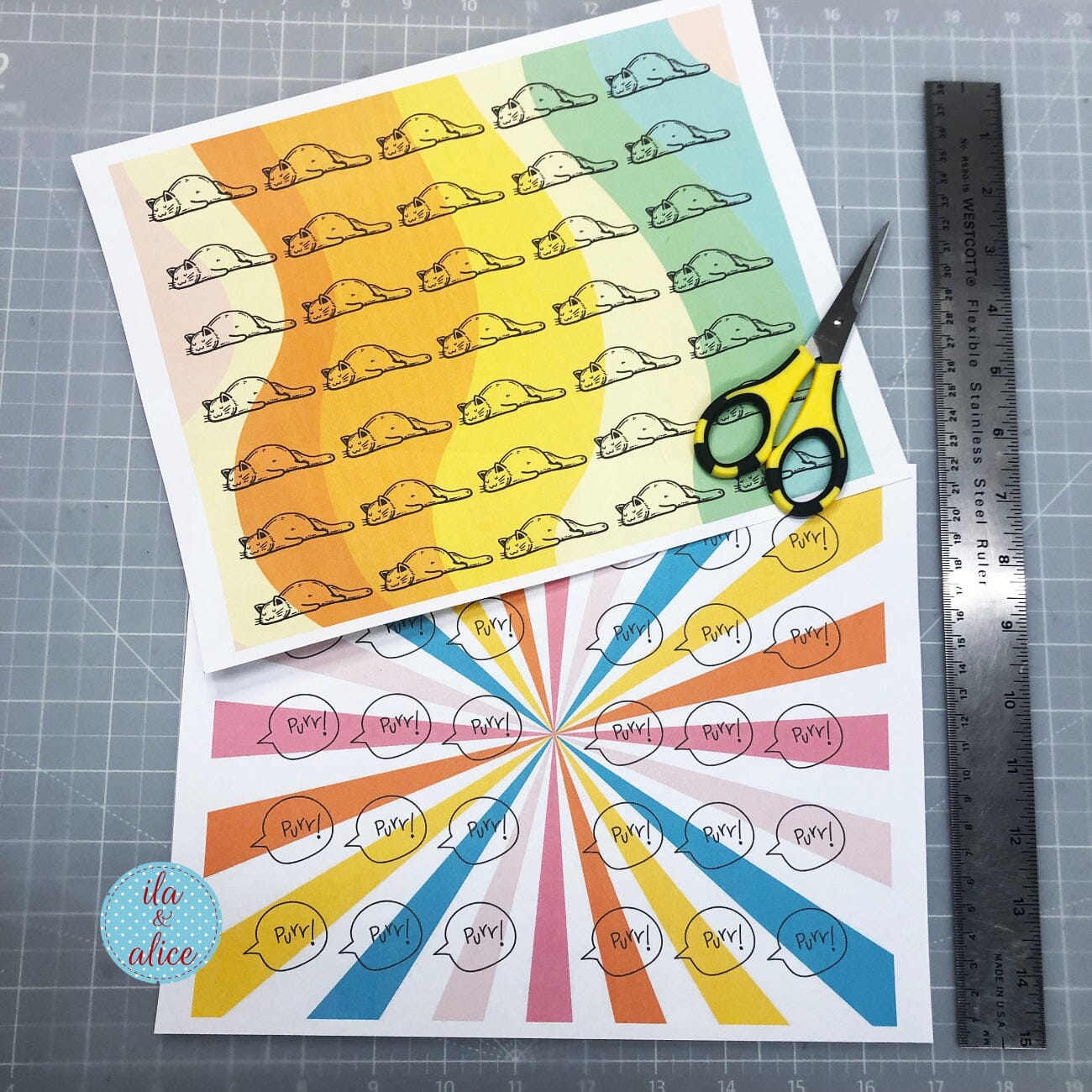 Digital Cat Junk Journal Paper-Retro Brights-5 Papers