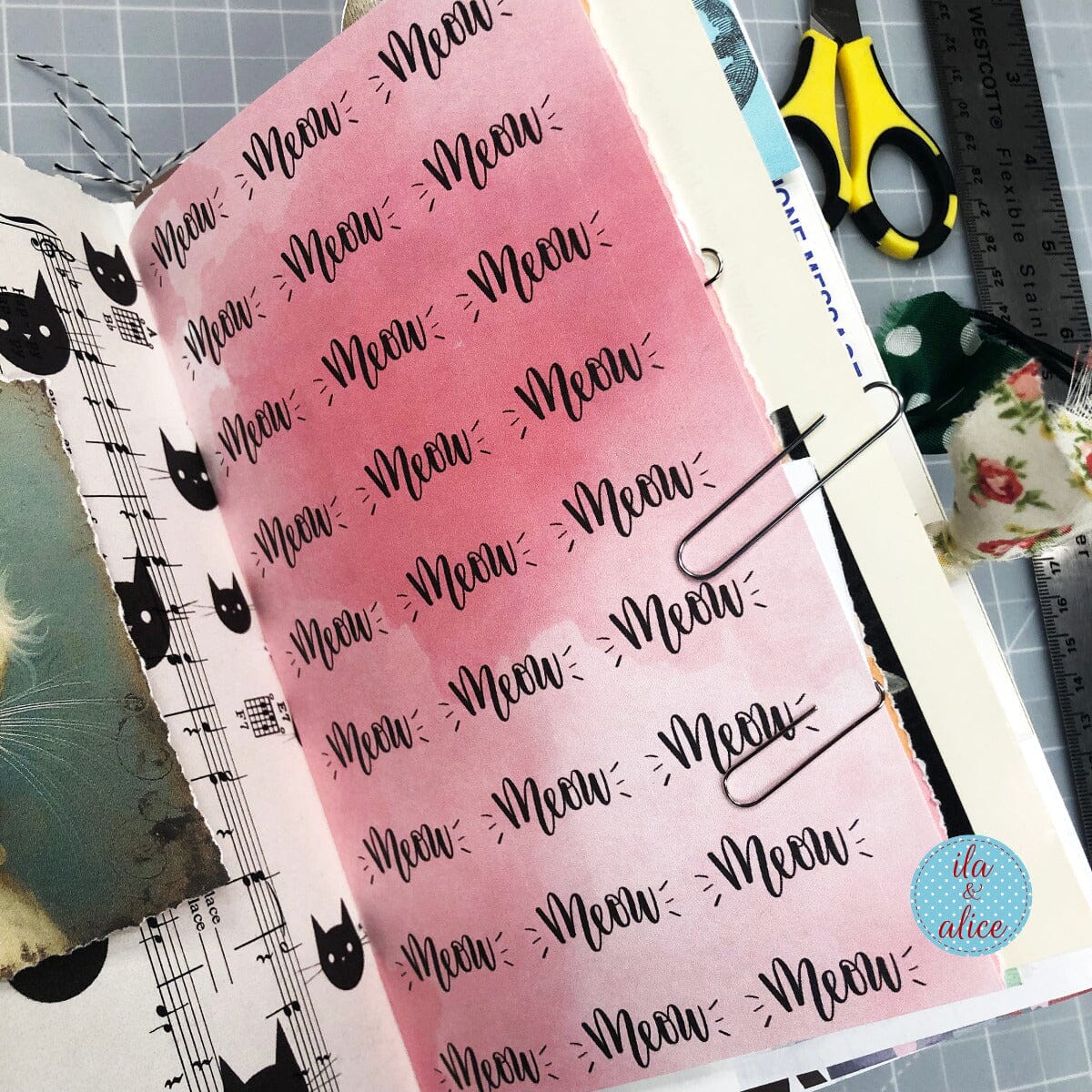 Digital Cat Junk Journal Paper-Pink-5 Papers