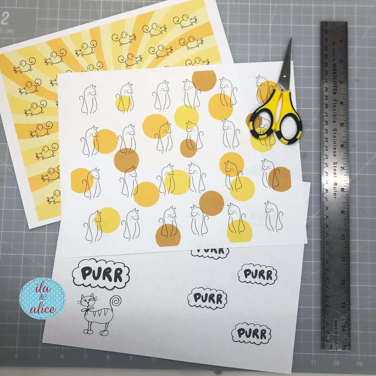 Digital Cat Junk Journal Paper-Yellow-5 Papers
