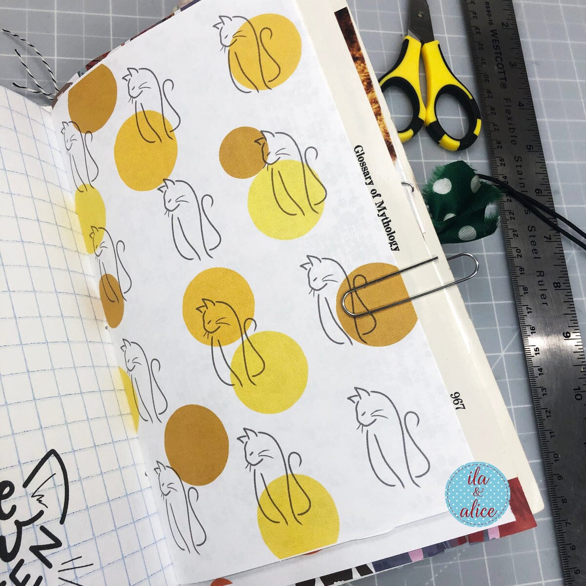 Digital Cat Junk Journal Paper-Yellow-5 Papers