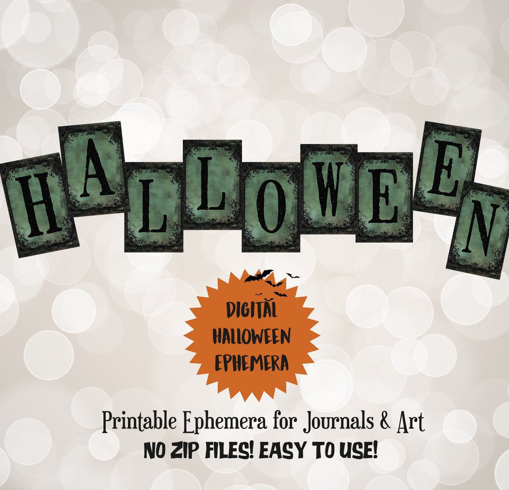 Digital Green Halloween Letters for Pockets