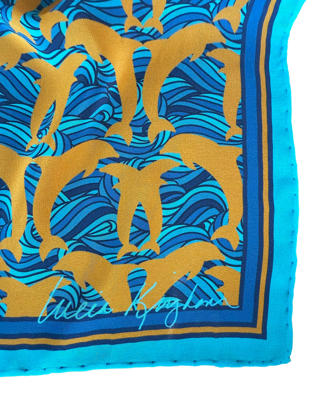 disco dolphins gold silk scarf