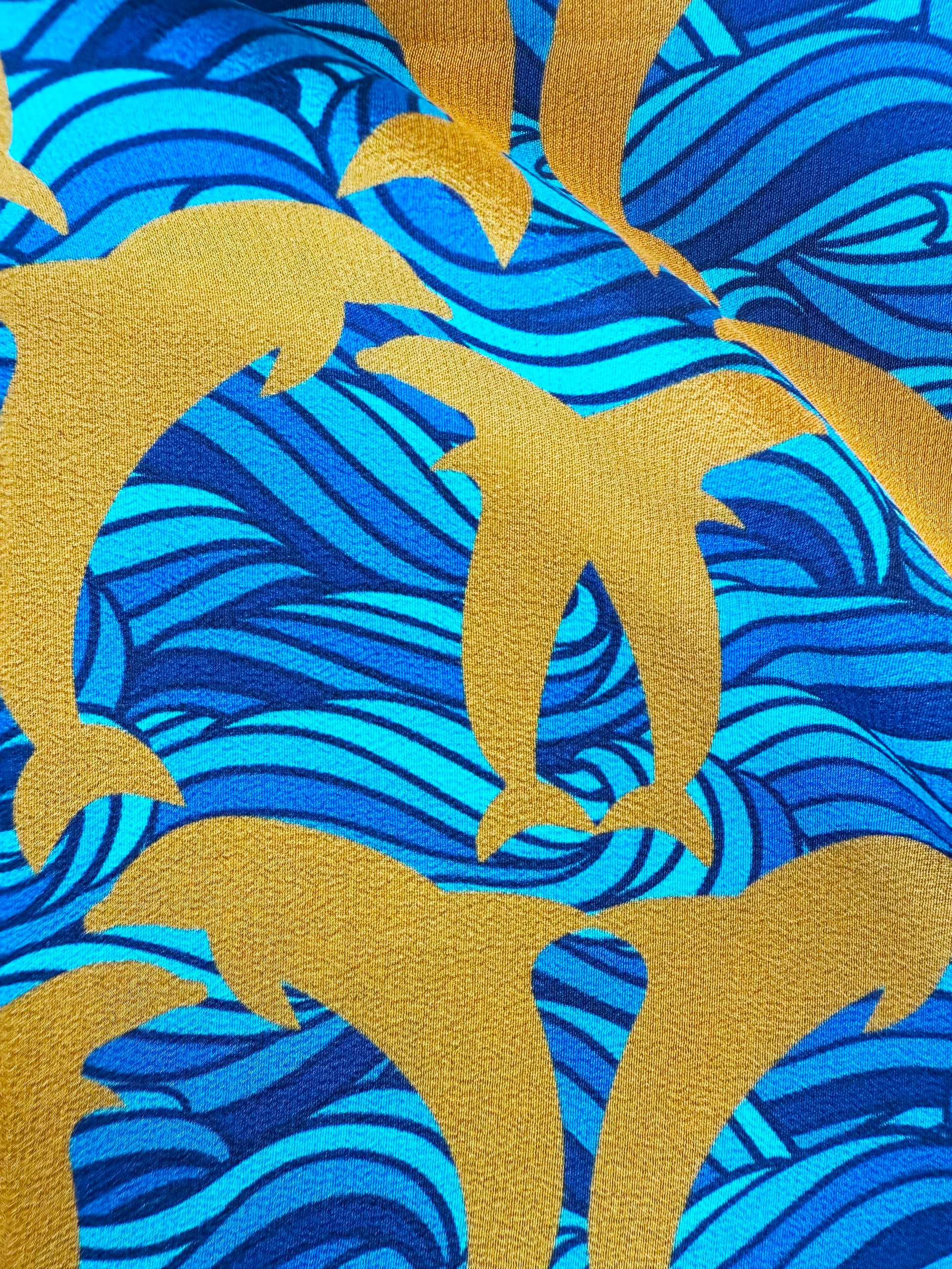disco dolphins gold silk scarf
