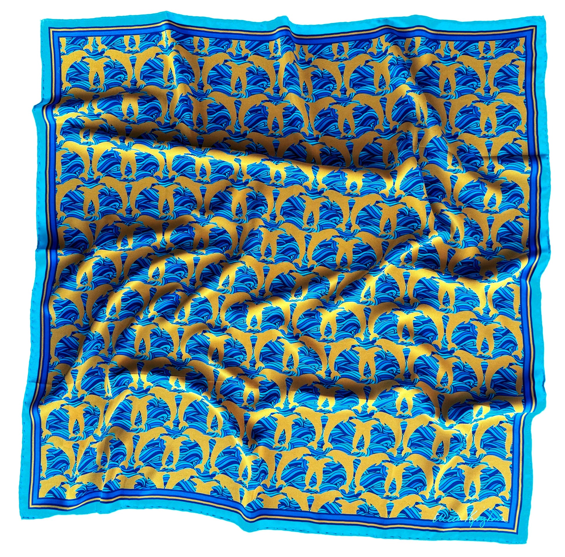 disco dolphins gold silk scarf
