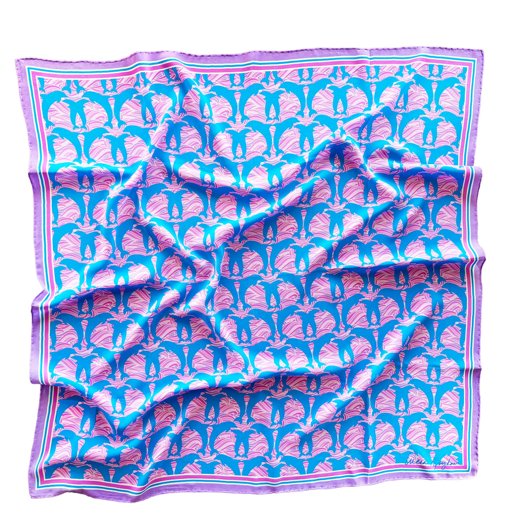 disco dolphins sapphire silk scarf