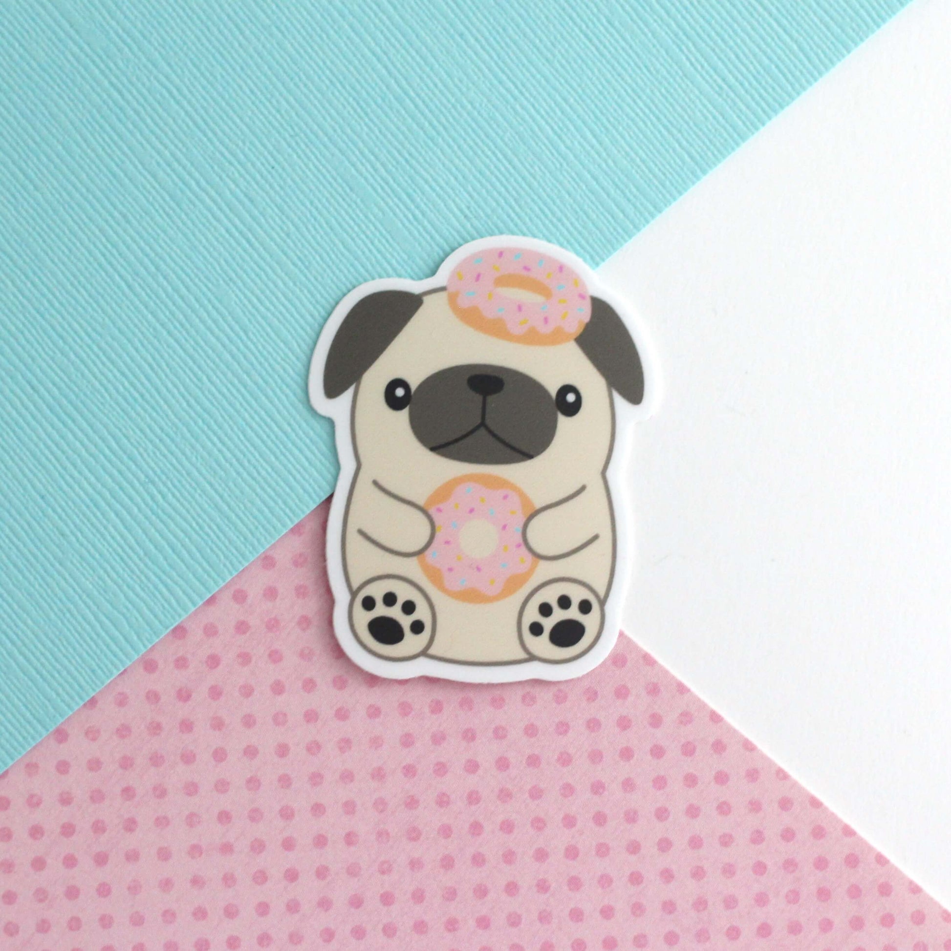 Donut Loving Pug Vinyl Sticker