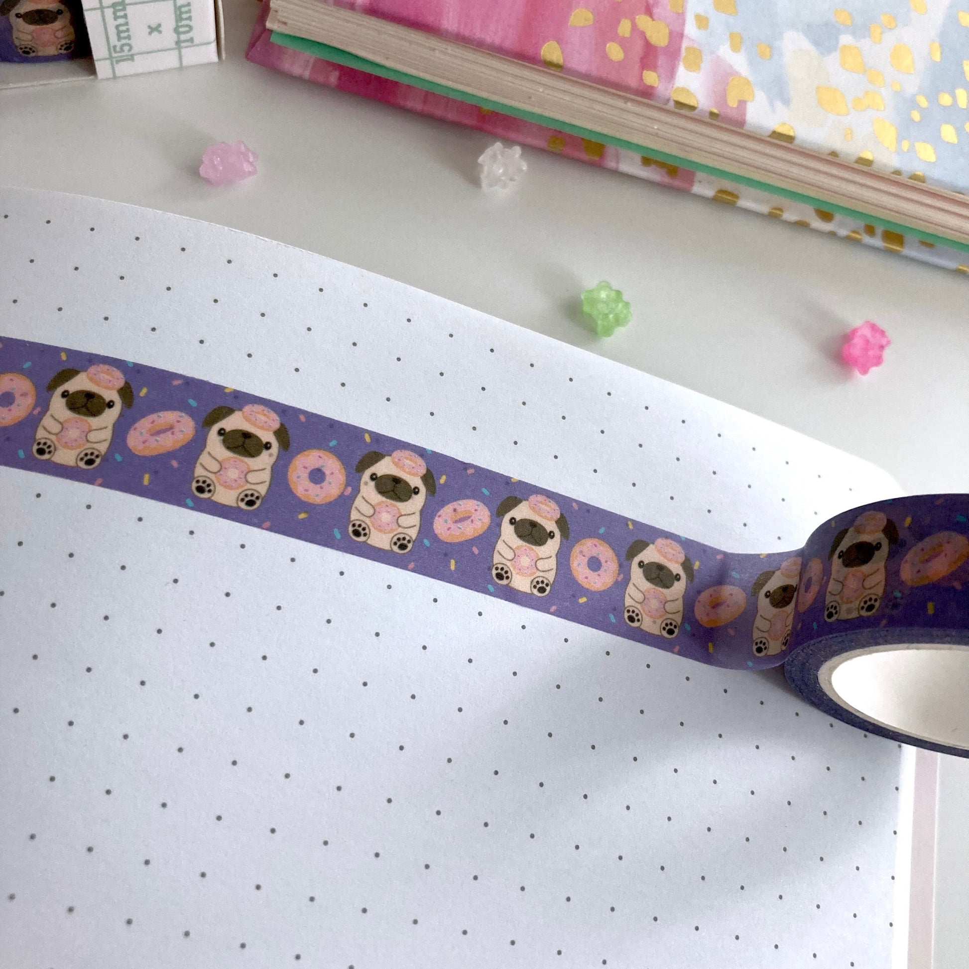 Ruban Washi Donut Pug - Cadeau pour les amoureux des chiens