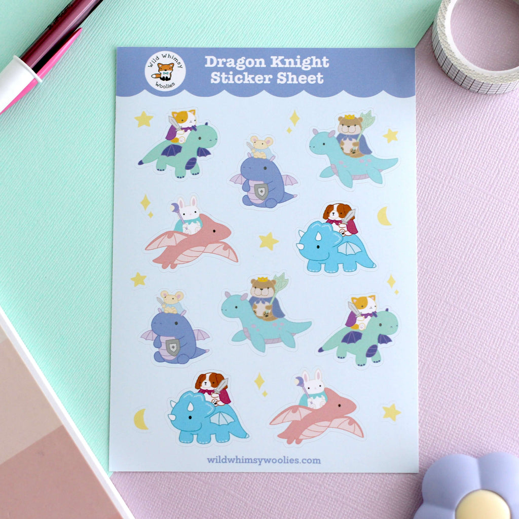 Feuille d'autocollants Dragon Knight - Autocollants en vinyle fantaisie