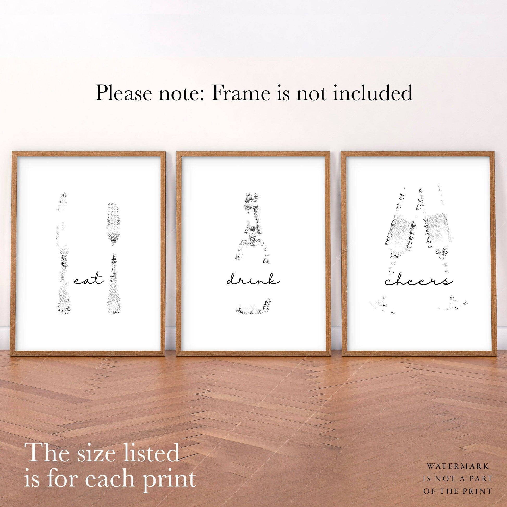 Eat Drink Cheers Set of 3 Prints – Minimalist Kitchen Wall Art Poster