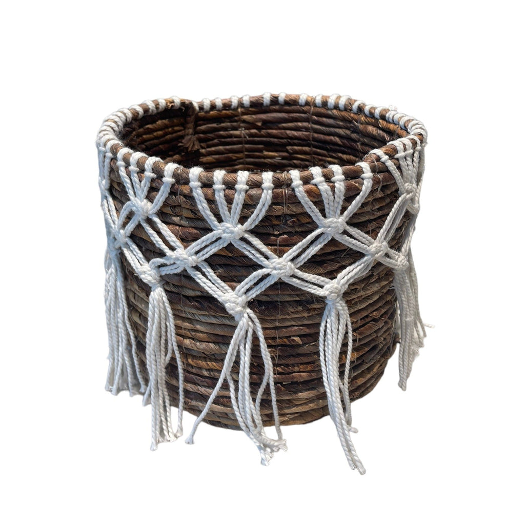 Banana Leaf & Macrame Tassel Planter Basket