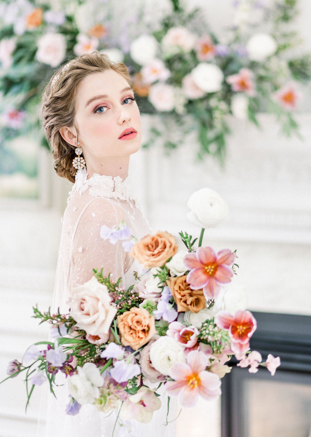 PHOEBE Filigree Crystal & Pearl Bridal Earrings