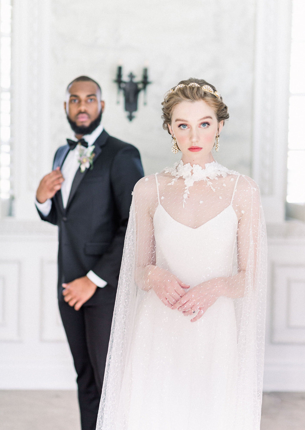 PHOEBE Filigree Crystal & Pearl Bridal Earrings