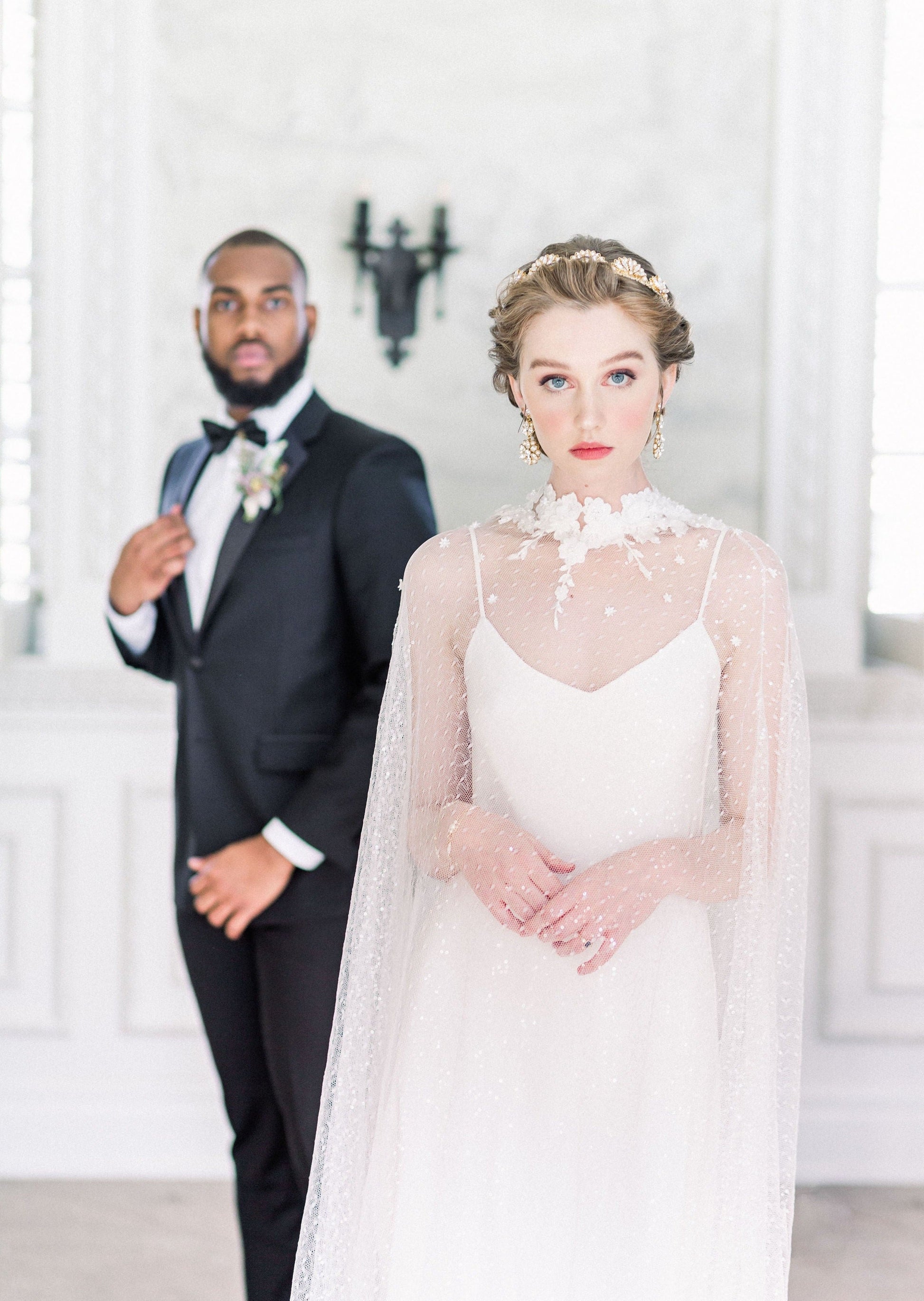 PHOEBE Filigree Crystal & Pearl Bridal Earrings