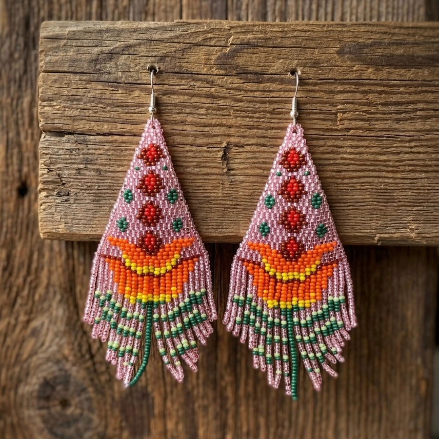 Pink Flame Blossom Drop Earrings