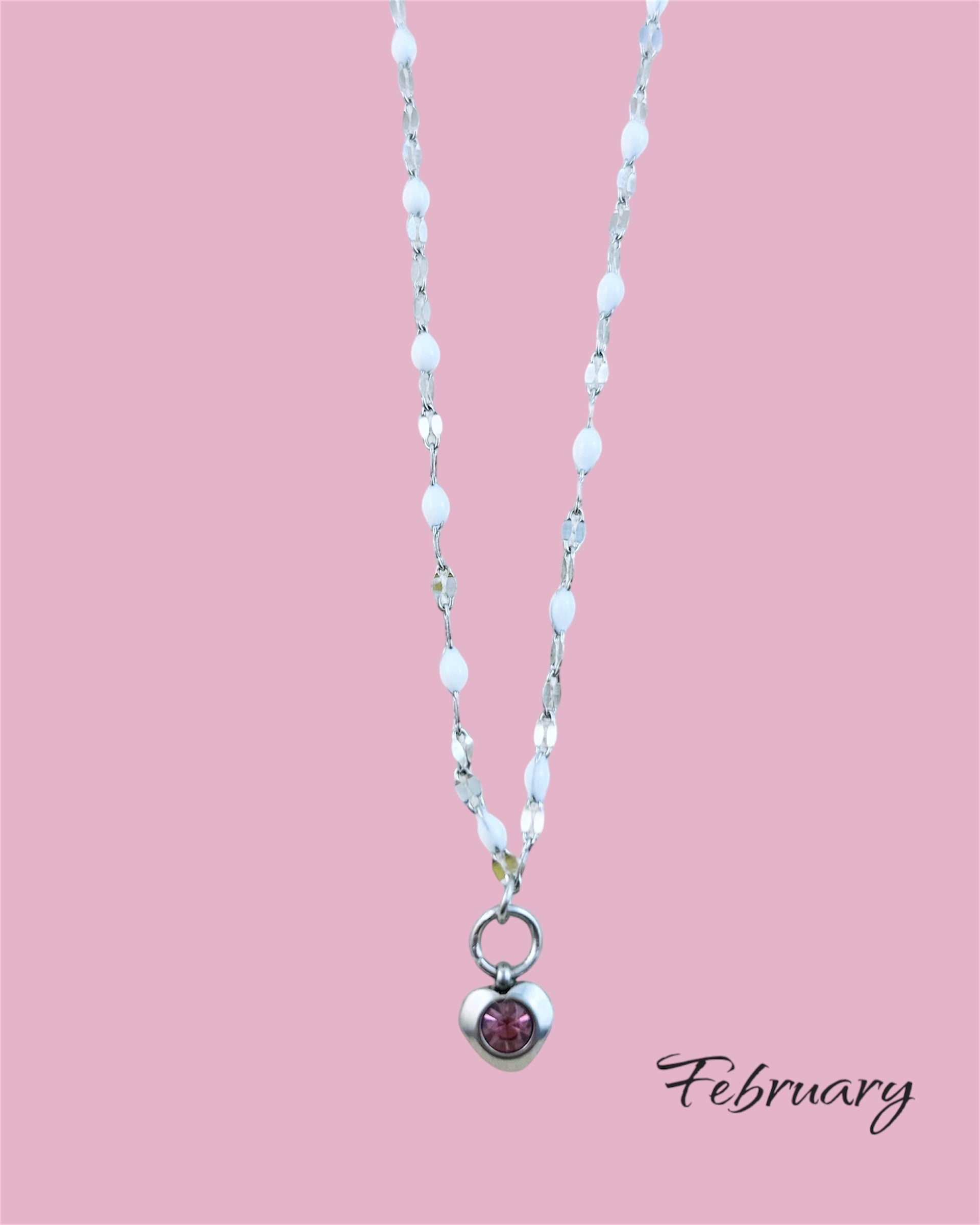 Colliers en argent avec pierres de cœur - différentes couleurs de pierres de naissance