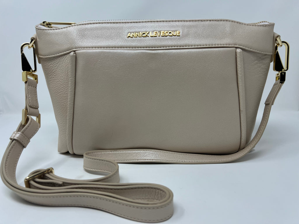 Leather Shoulder Bag, Champagne | Elena