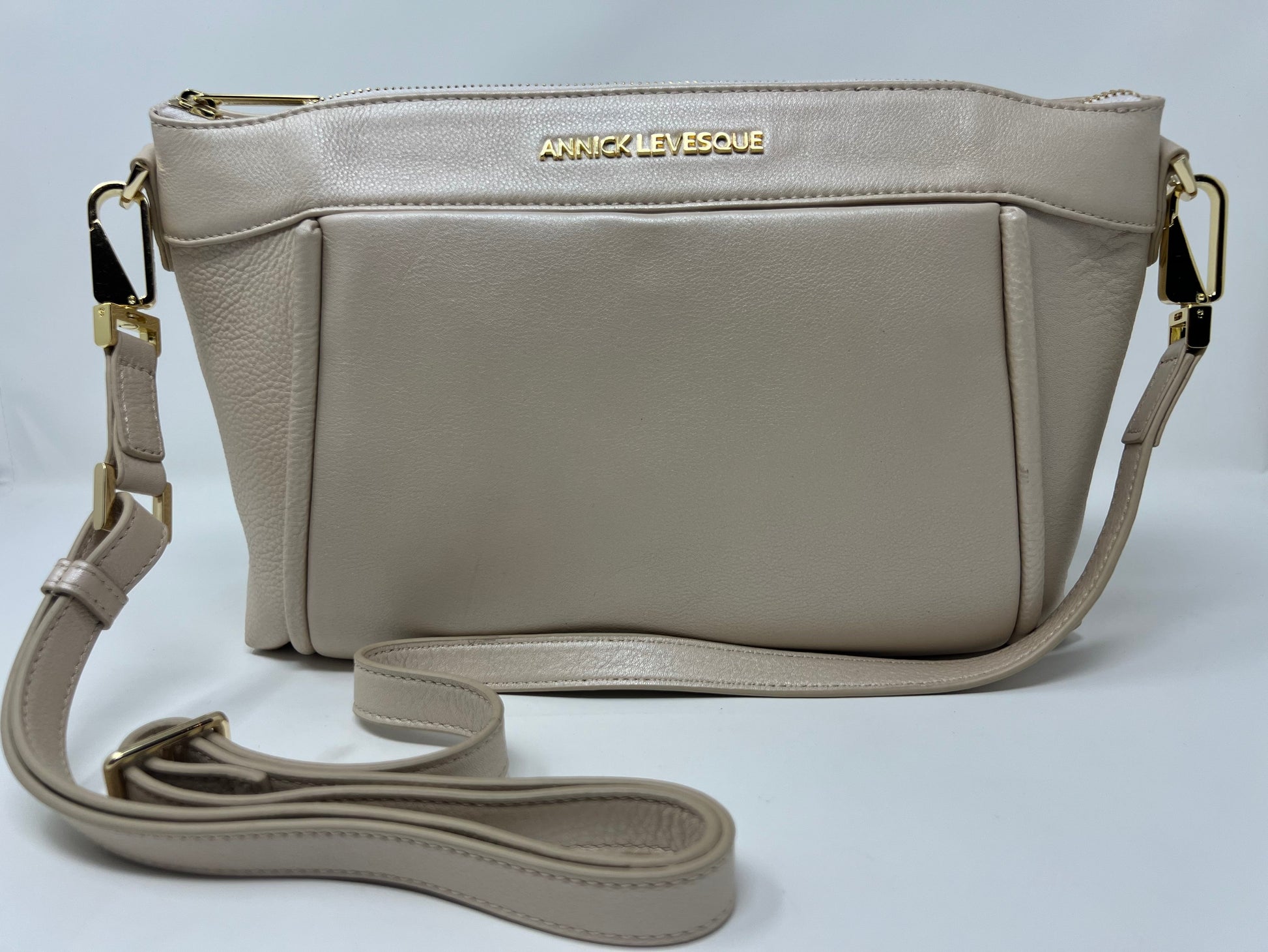 Leather Shoulder Bag, Champagne | Elena