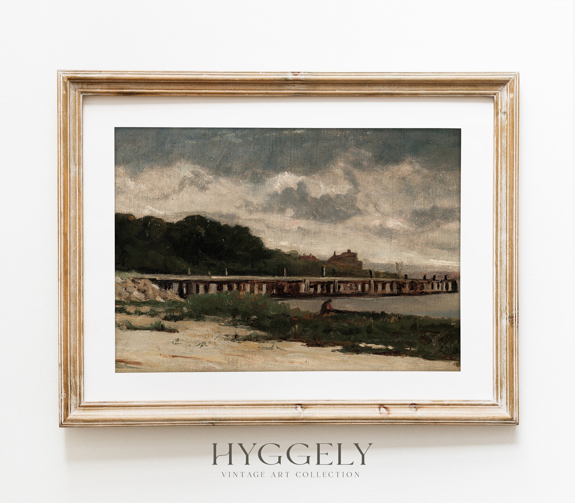Estampe d'art vintage représentant un paysage marin mélancolique L0130