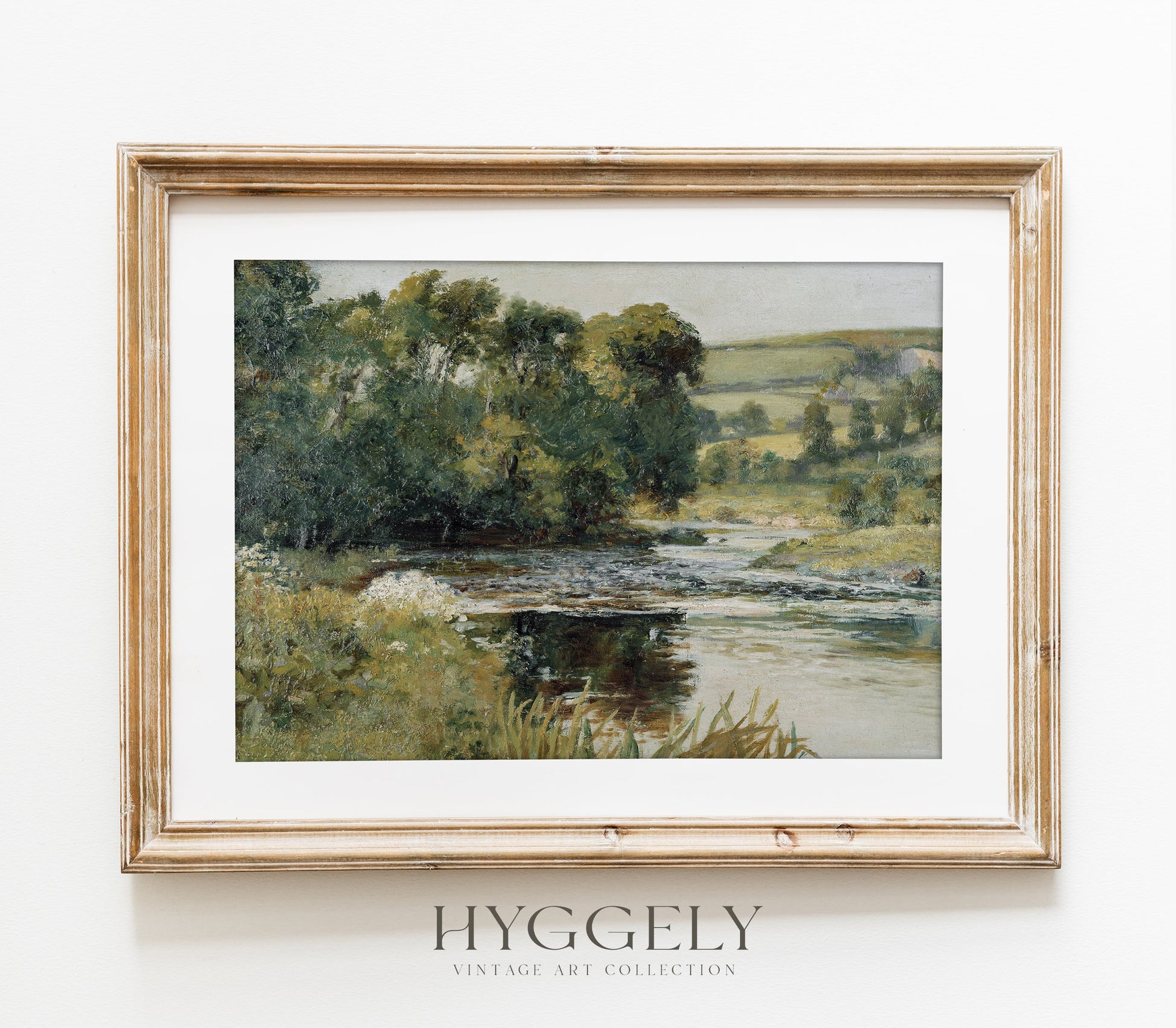 Estampe d'art représentant un paysage de ruisseau de prairie vintage L0136