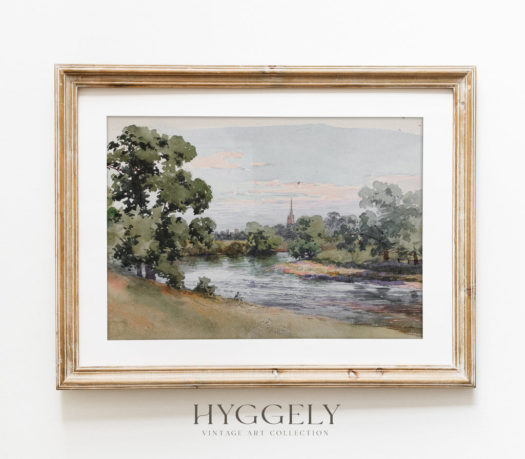 Estampe vintage de paysage fluvial L0128