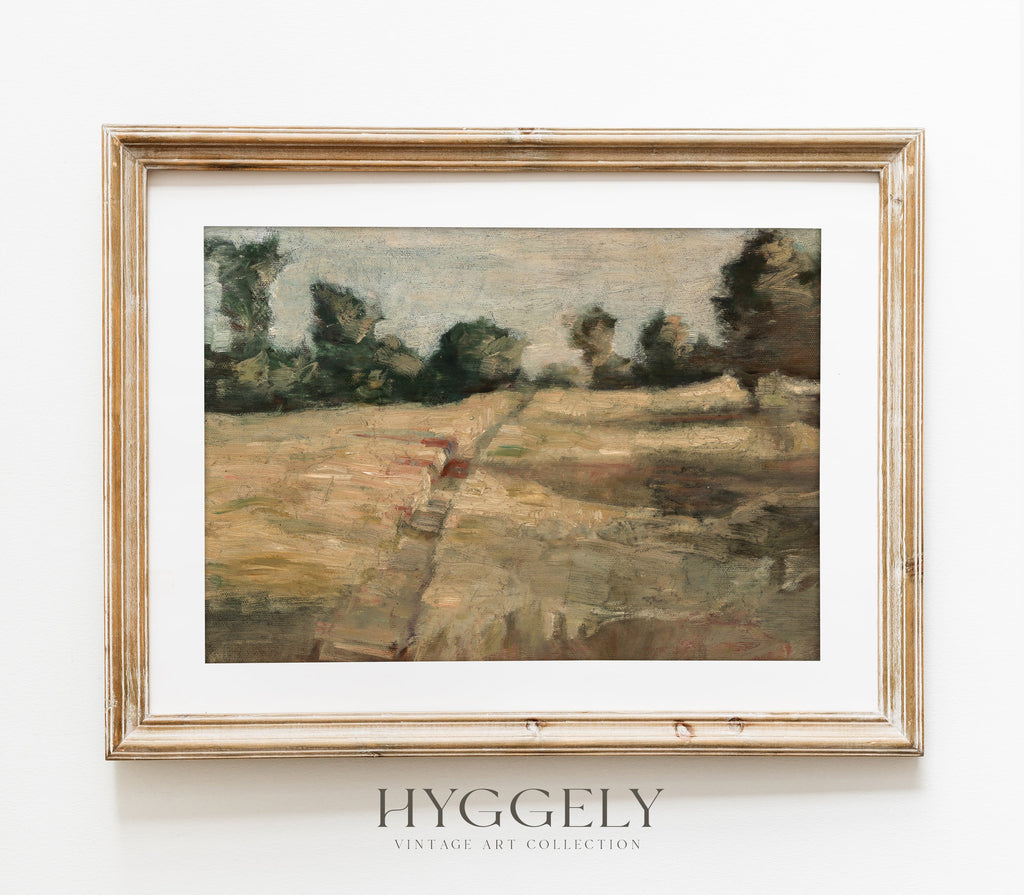 Estampe d'art vintage représentant un paysage de champs agricoles L0134