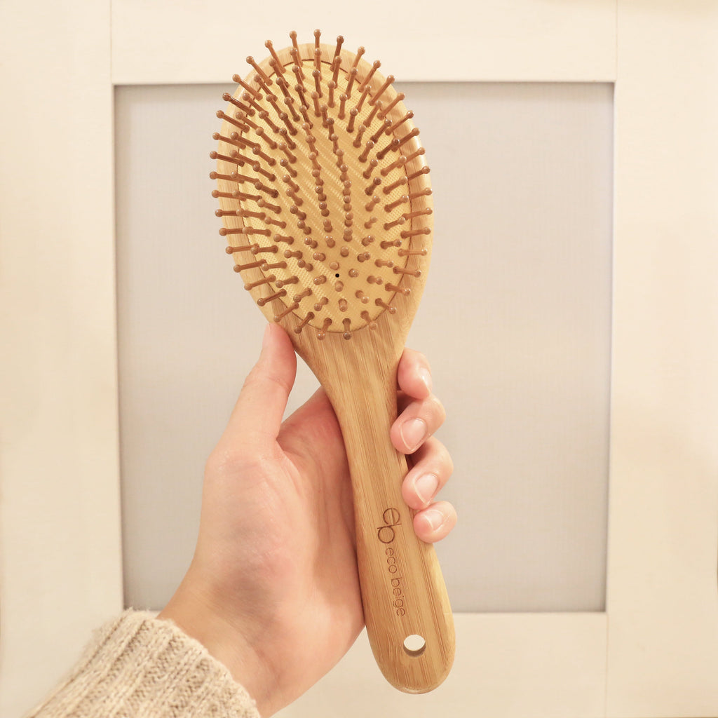 Brosse à cheveux ovale en bambou rembourrée