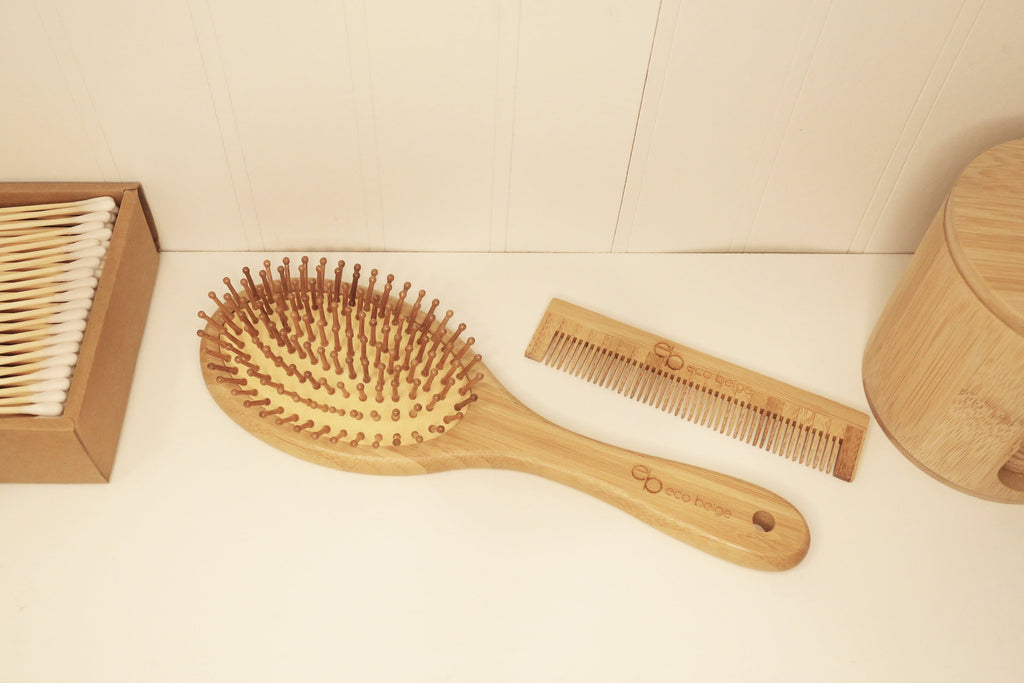 Brosse à cheveux ovale en bambou rembourrée