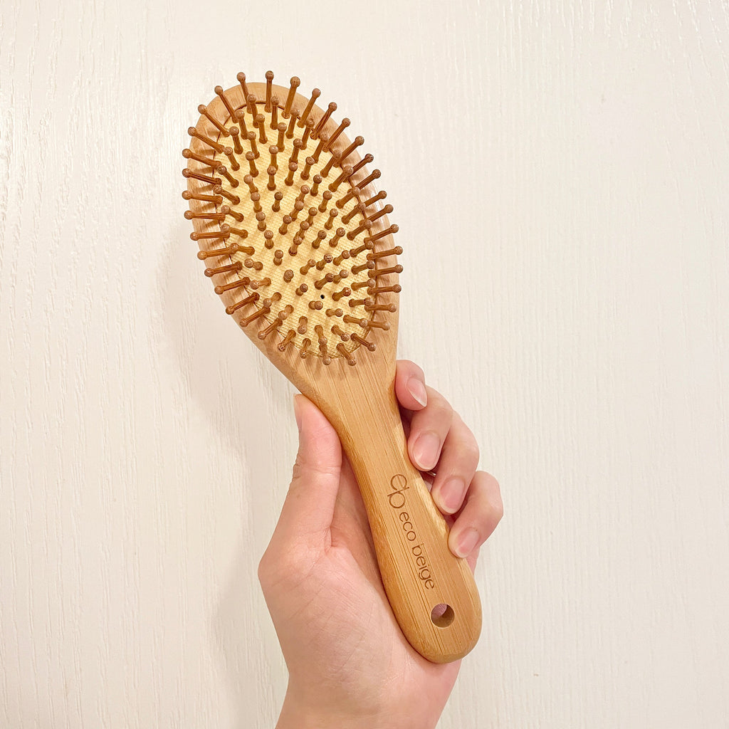 Brosse à cheveux ovale mini en bambou rembourrée