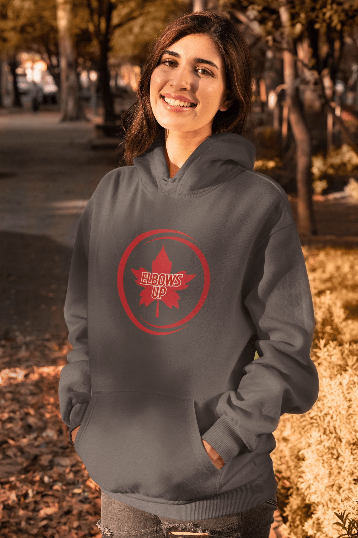 Elbows Up Maple Leaf Unisex Pullover Hoodie – Canadian Statement