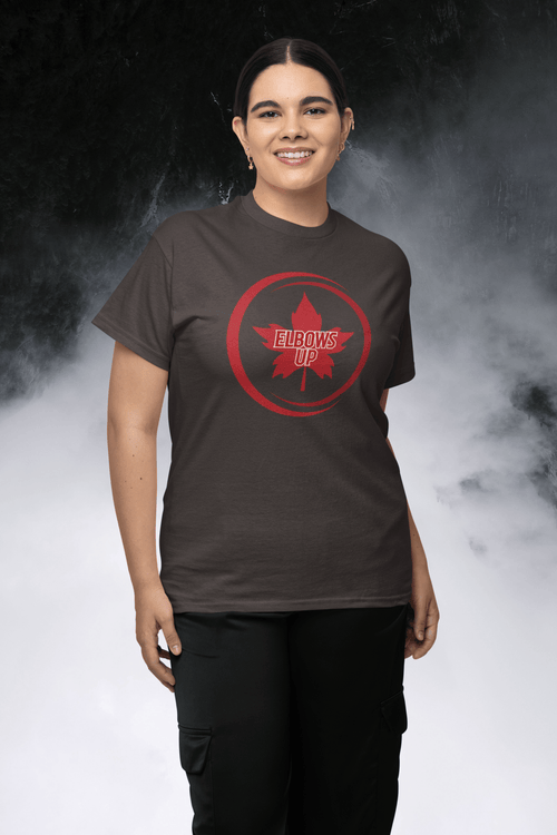 T-shirt ras du cou unisexe « Elbows Up » motif feuille d'érable | Gildan® 64000