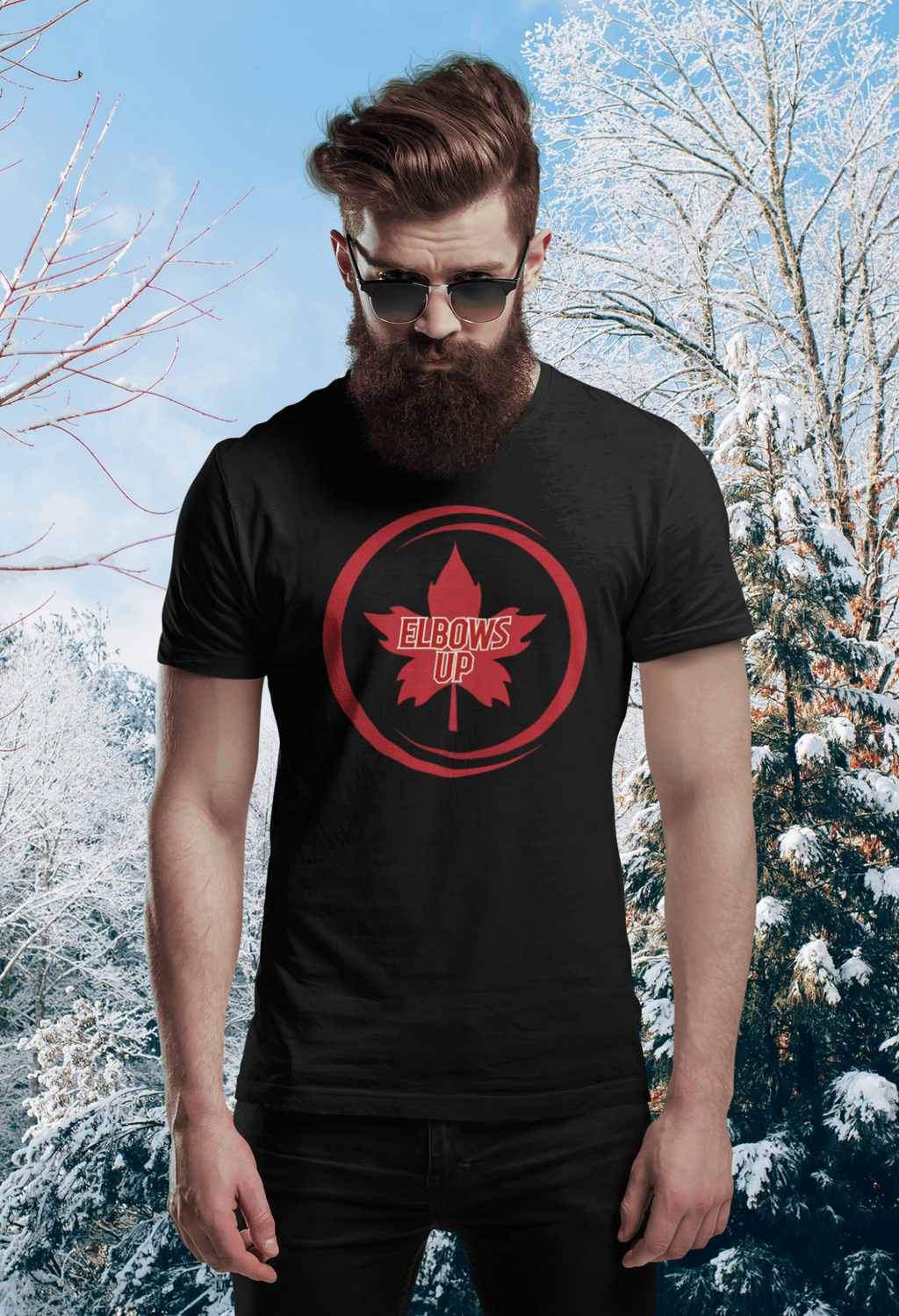 T-shirt unisexe 100 % coton « Elbows Up » Maple Leaf