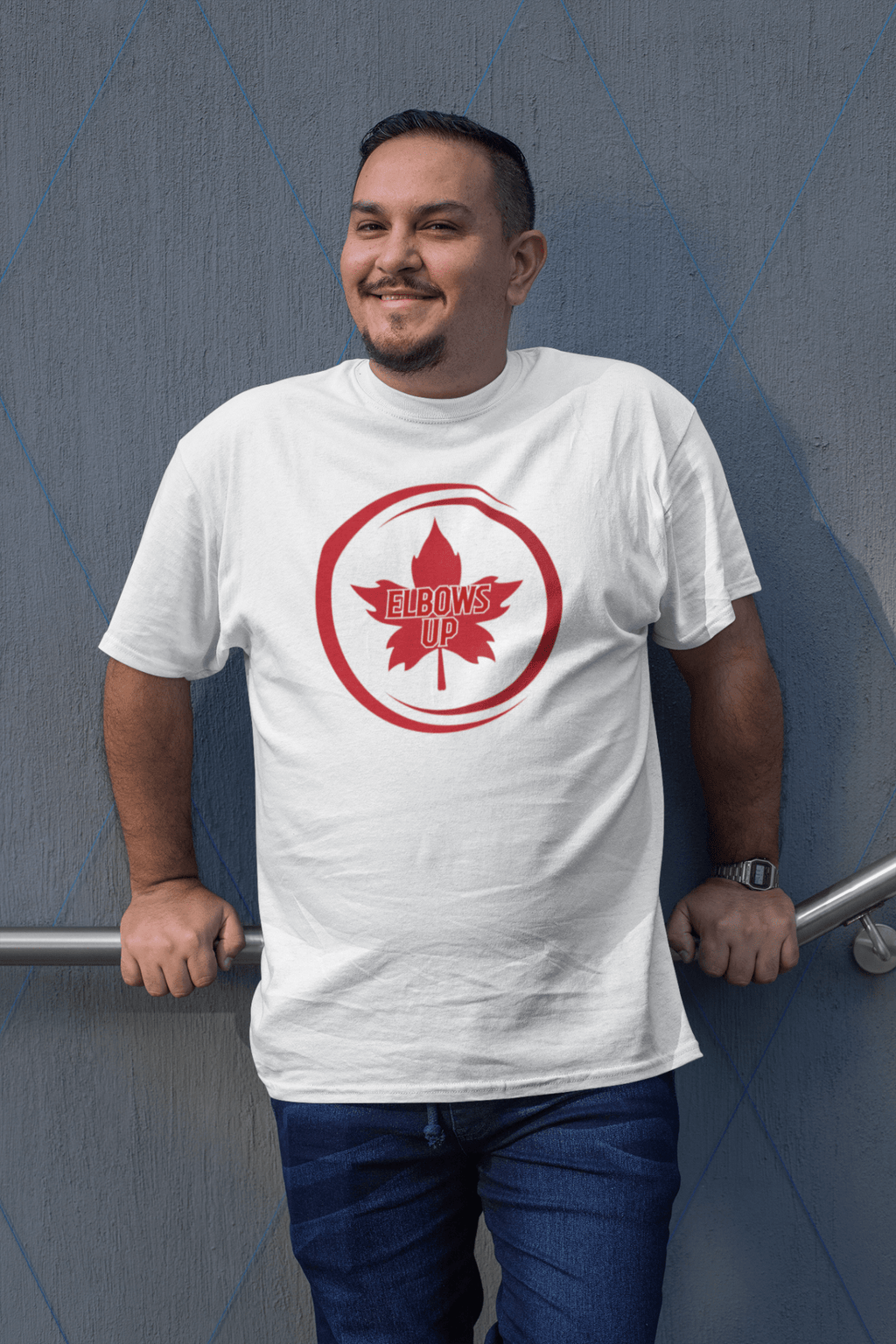 T-shirt unisexe 100 % coton « Elbows Up » Maple Leaf