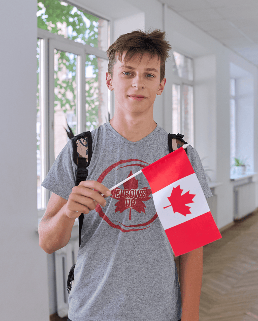 T-shirt unisexe 100 % coton « Elbows Up » Maple Leaf